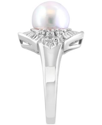 EFFY&reg; Cultured Freshwater Pearl (11mm) & Diamond (1 ct. t.w.) Halo Ring in 14k White Gold