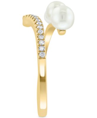EFFY&reg; Cultured Freshwater Pearl (2-1/2 - 4-1/2mm) & Diamond (1/10 ct. t.w.) Bypass Ring in 14k Gold