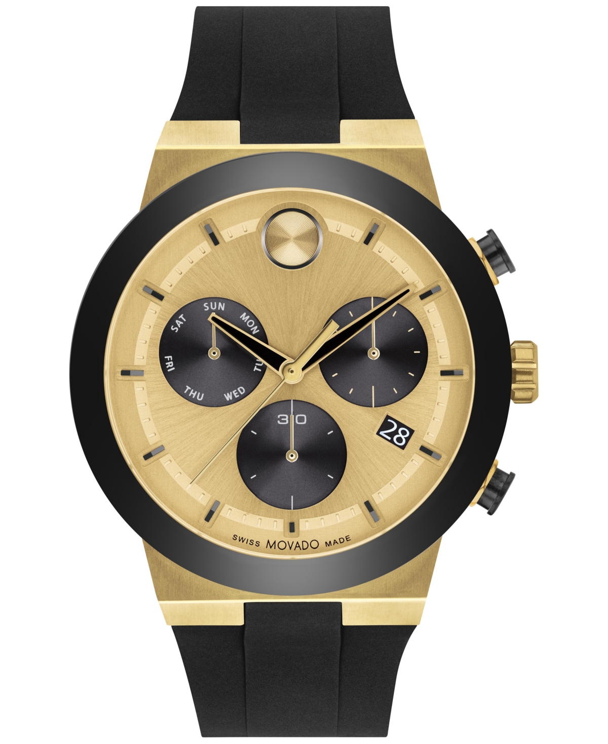 Shop Movado Men's Swiss Chronograph Bold Fusion Black Silicone Strap Watch 44mm In Two Tone