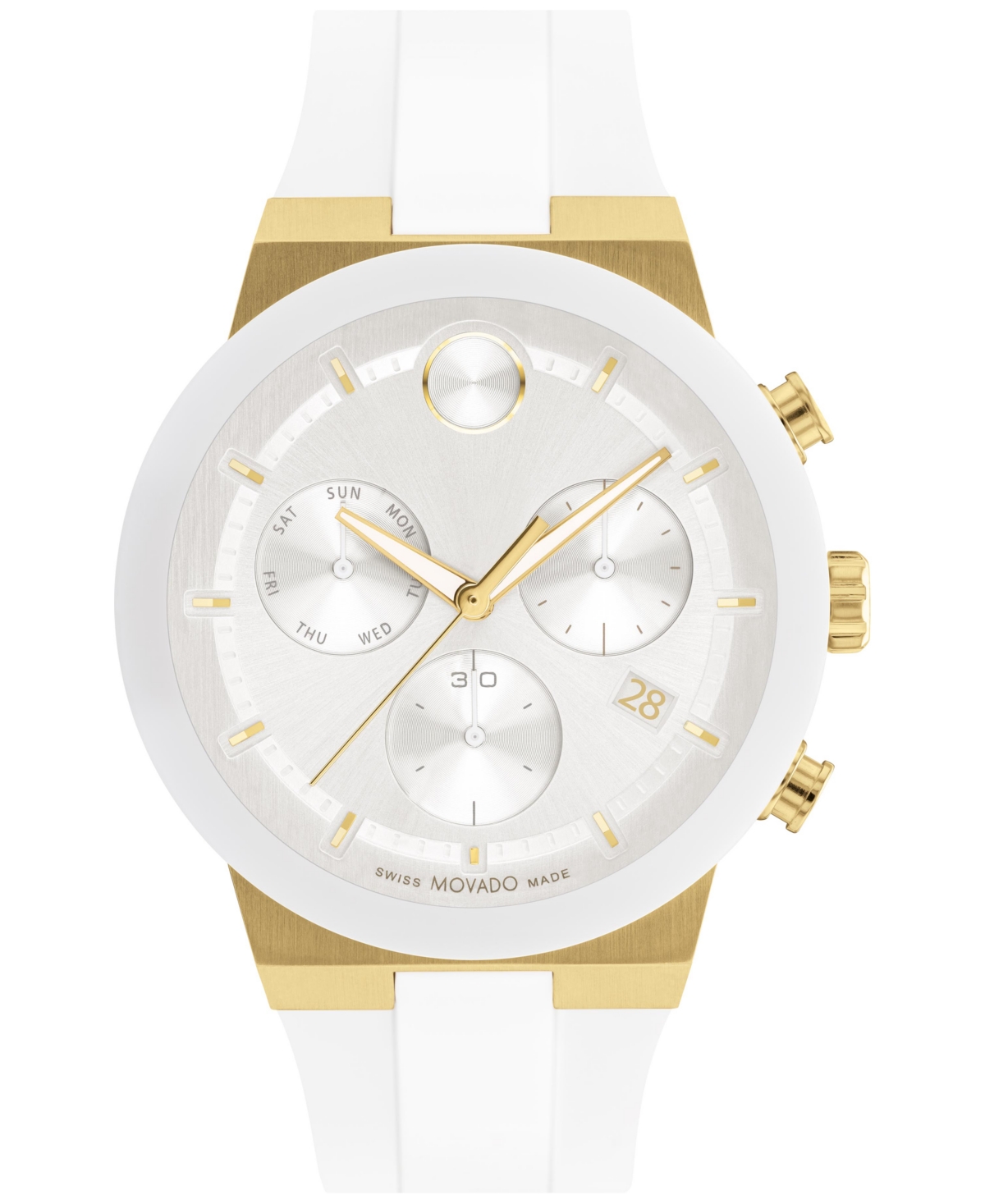 Shop Movado Men's Swiss Chronograph Bold Fusion White Silicone Strap Watch 44mm In Gold