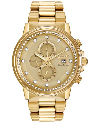 Citizen Unisex Chronograph Nighthawk Eco-Drive Gold-Tone Stainless Steel Bracelet Watch 42mm FB3002-53P