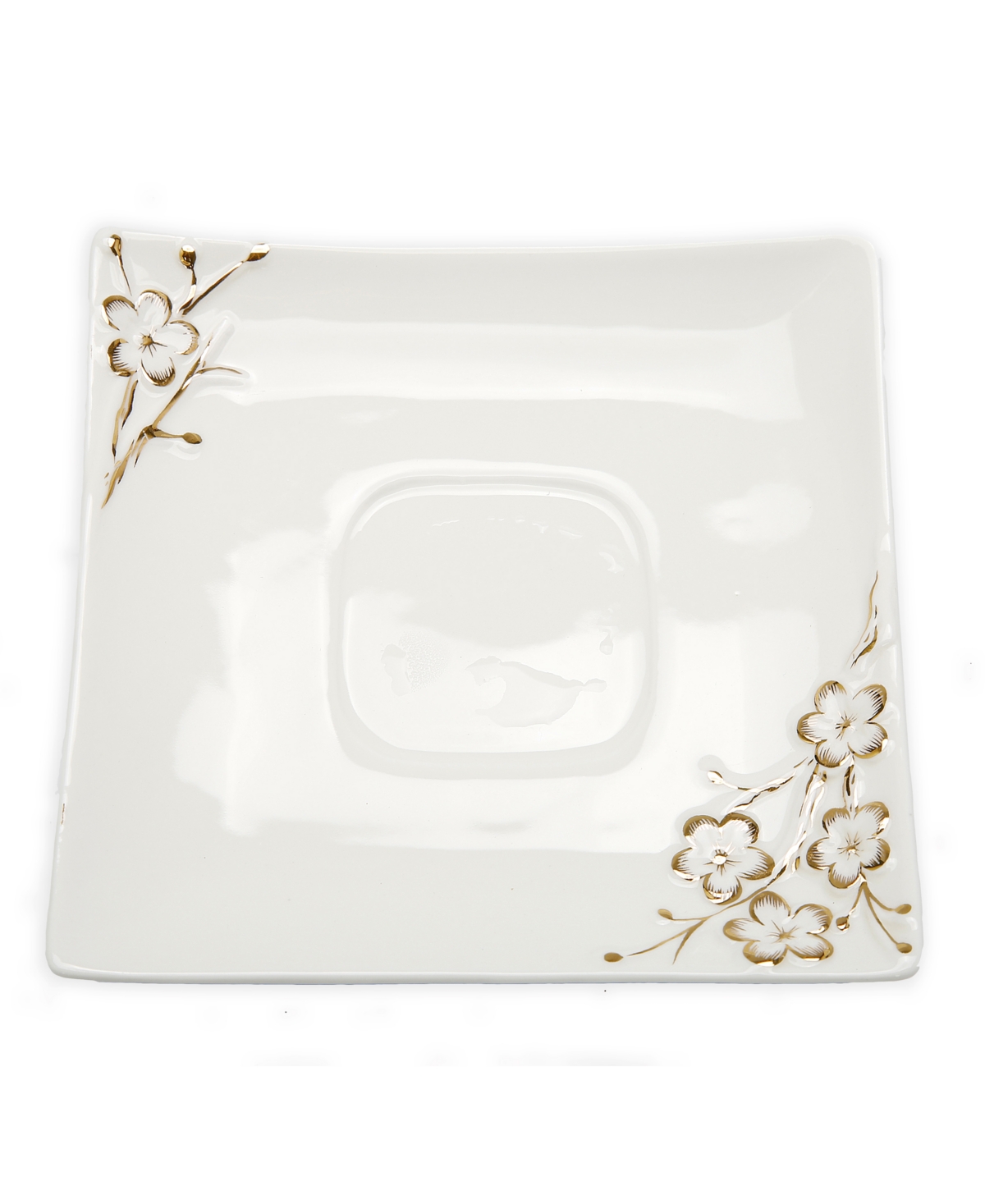 Square Tray and Mug 2-Piece Set with Floral Artwork Design - Gold-Tone