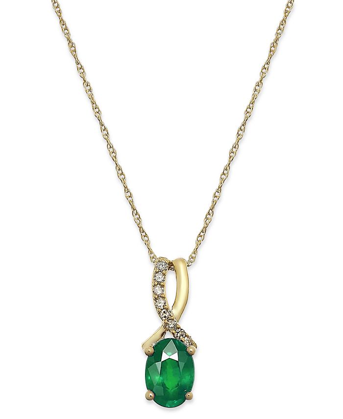Macy's Emerald (3/4 ct. t.w.) and Diamond Accent Oval Pendant Necklace ...