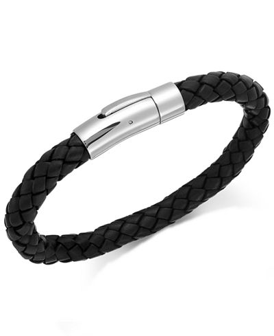 Sutton by Rhona Sutton Men's Stainless Steel Braided Leather Bracelet