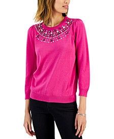 Petite Embellished-Neckline Sweater, Created for Macy's