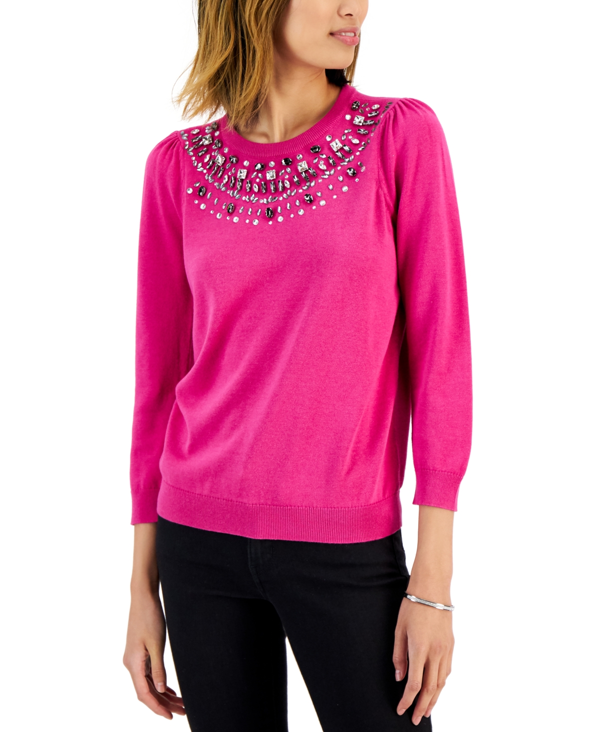 Charter Club Petite Embellished-neckline Sweater, Created For Macy's In ...