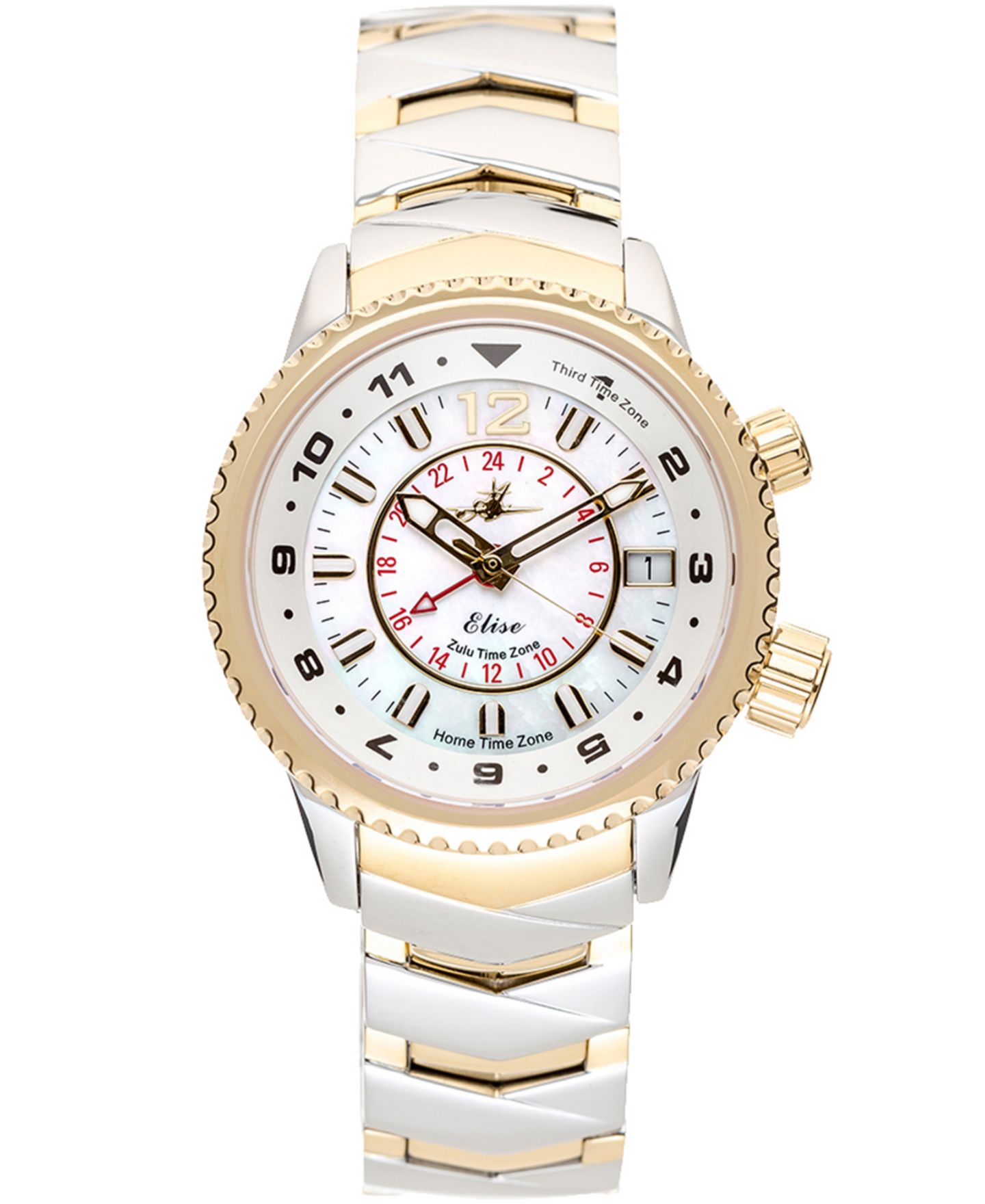 Женские часы Abingdon Co. Elise Tri-Time Two-Tone Stainless Steel Bracelet Watch 33mm — фото 1