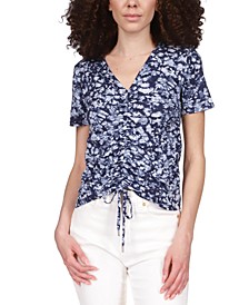 Women's Tied-Dyed Print Ruched Top, Regular & Petite