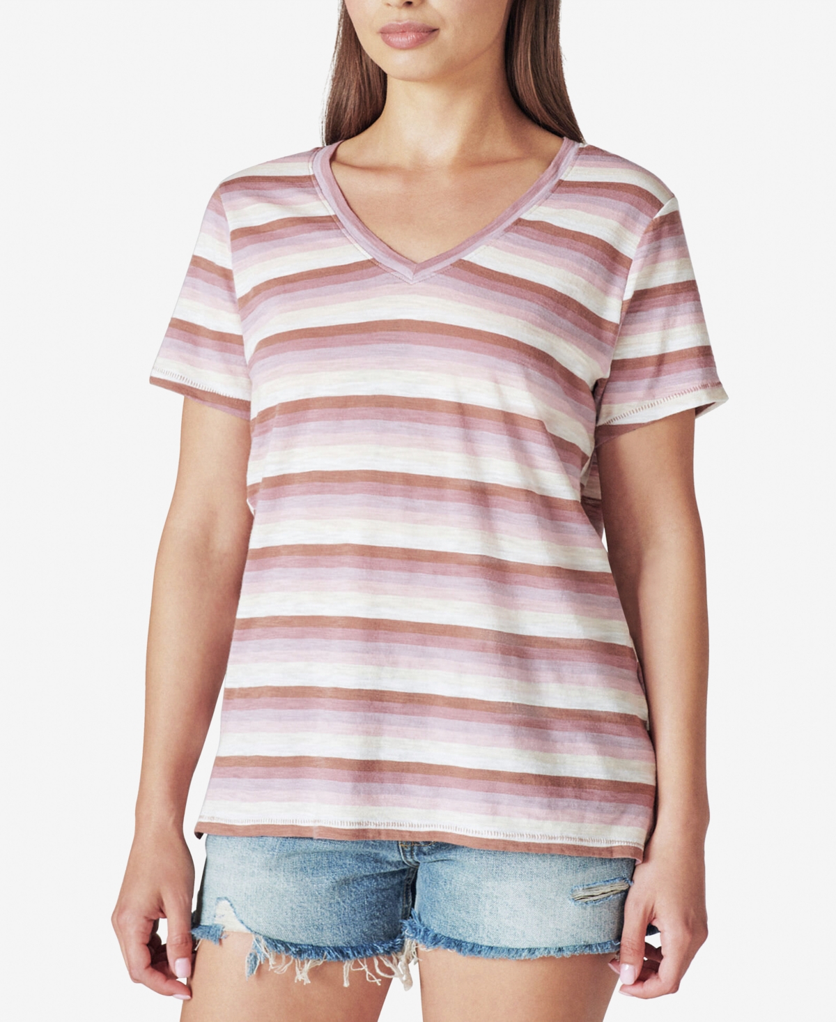 LUCKY BRAND WOMEN'S CLASSIC STRIPED V-NECK TOP