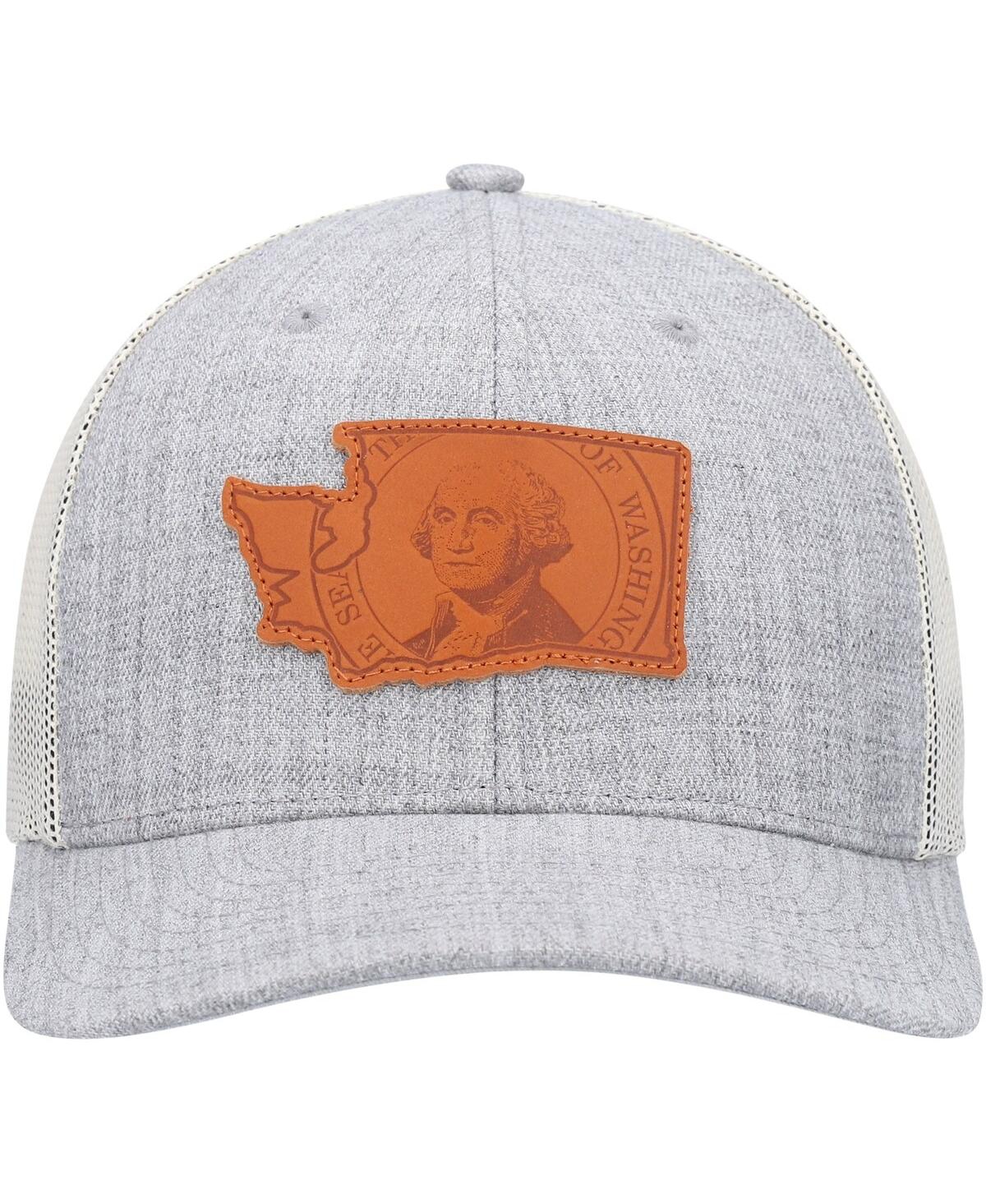 Shop Local Crowns Men's  Heather Gray Washington Leather State Patch Trucker Snapback Hat In Heathered Gray