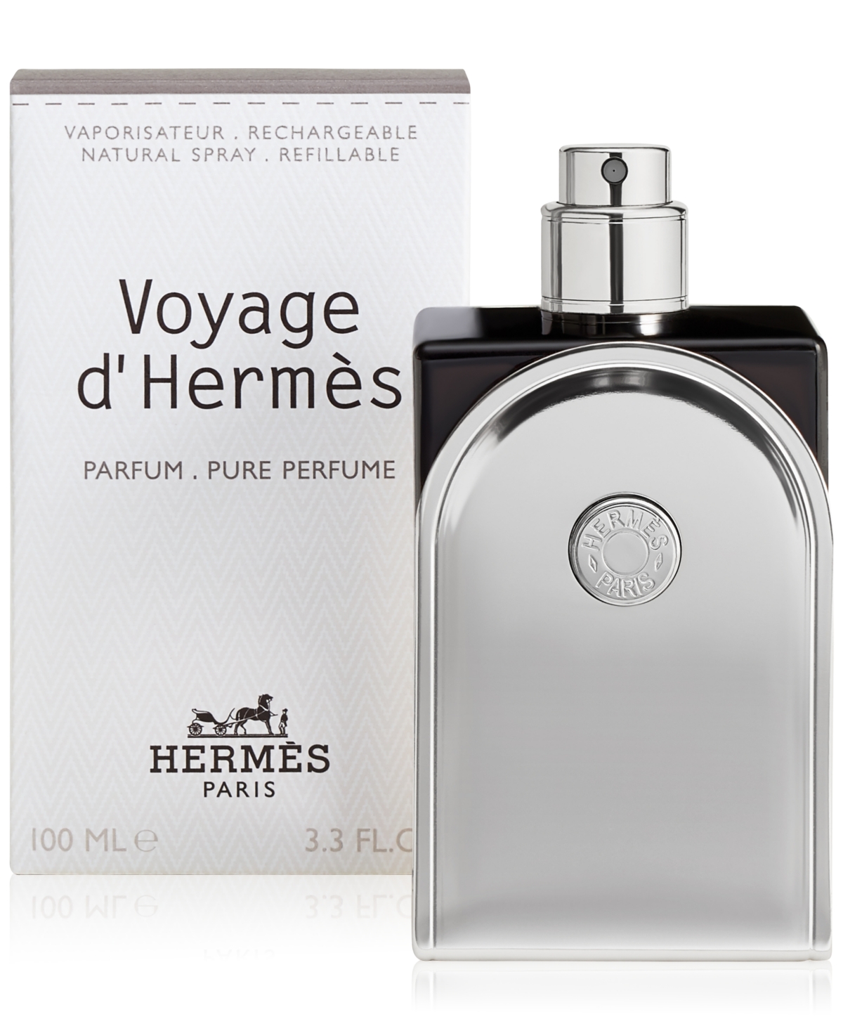 Hermes Voyage D' Pure Perfume, Parfum Refillable Spray, 3.3 Oz.