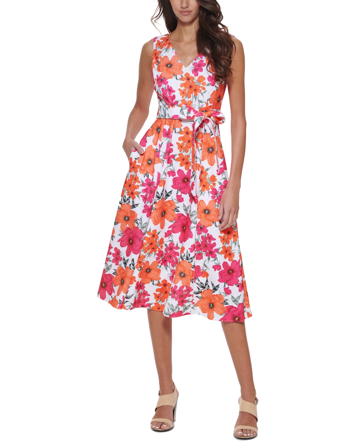 Calvin klein floral new arrivals print midi dress