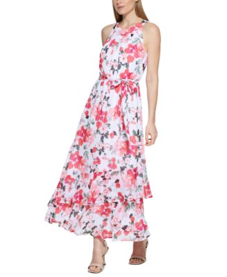 Calvin Klein Printed Halter Maxi Dress - Macy's
