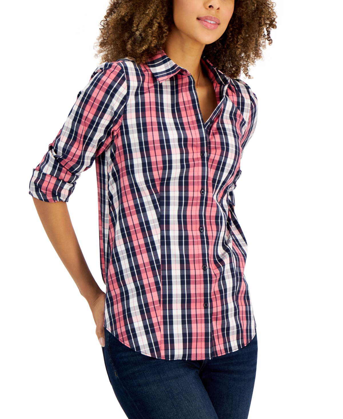 Charter Club Women's Plaid Button-Front Top, Created for Macy's