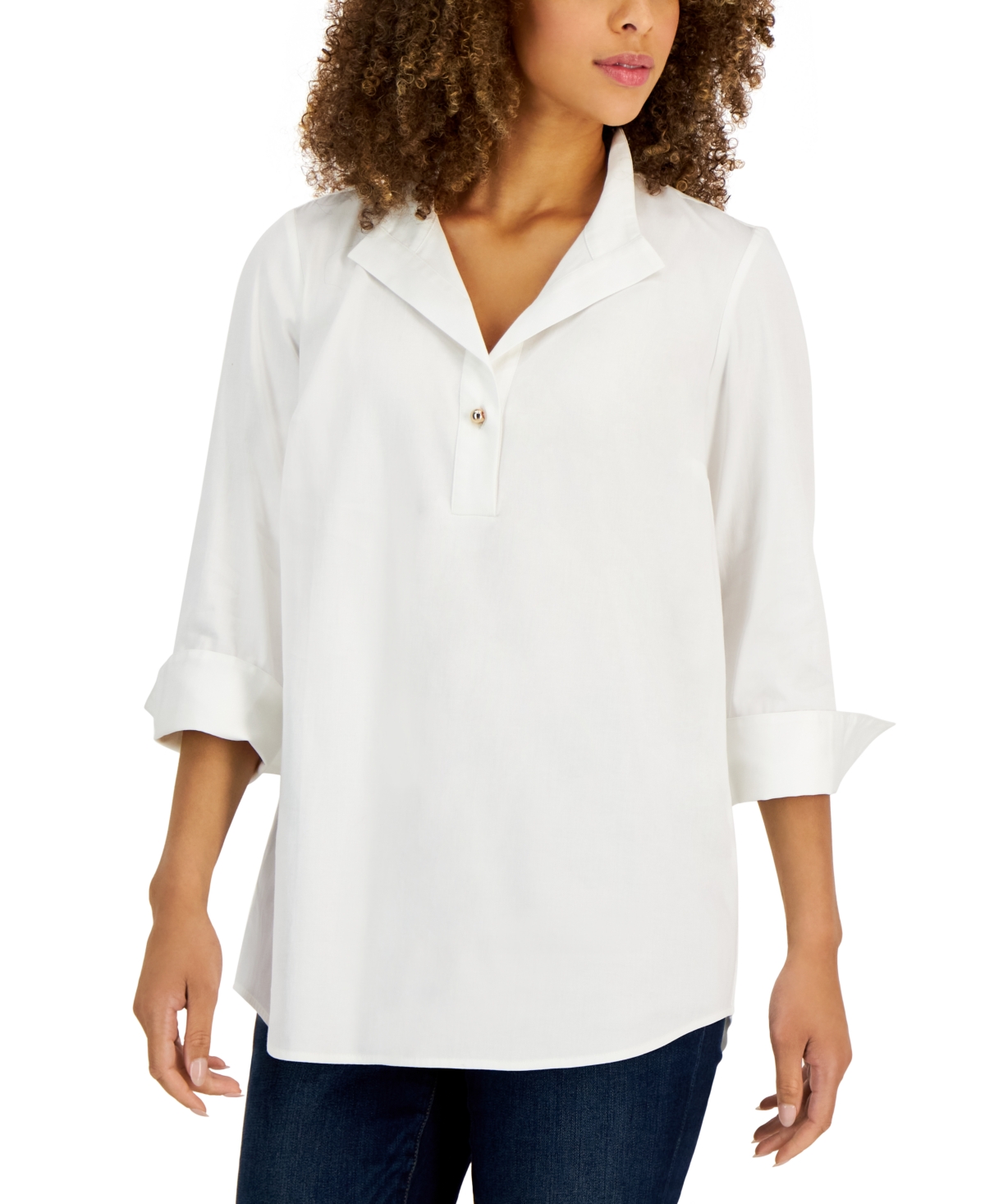 Charter Club Women's Woven 3/4 One-Button Top, Created for Macy's