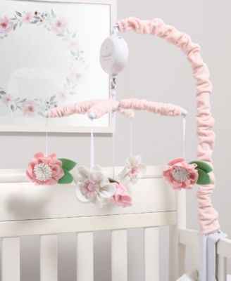 Pink Floral Musical Crib Mobile for Baby Girls Plays 12 Lullabies