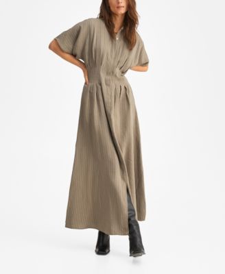 wine a line dress Wine Cotton Muslin Cuff Sleeves A-Line Short Dress
