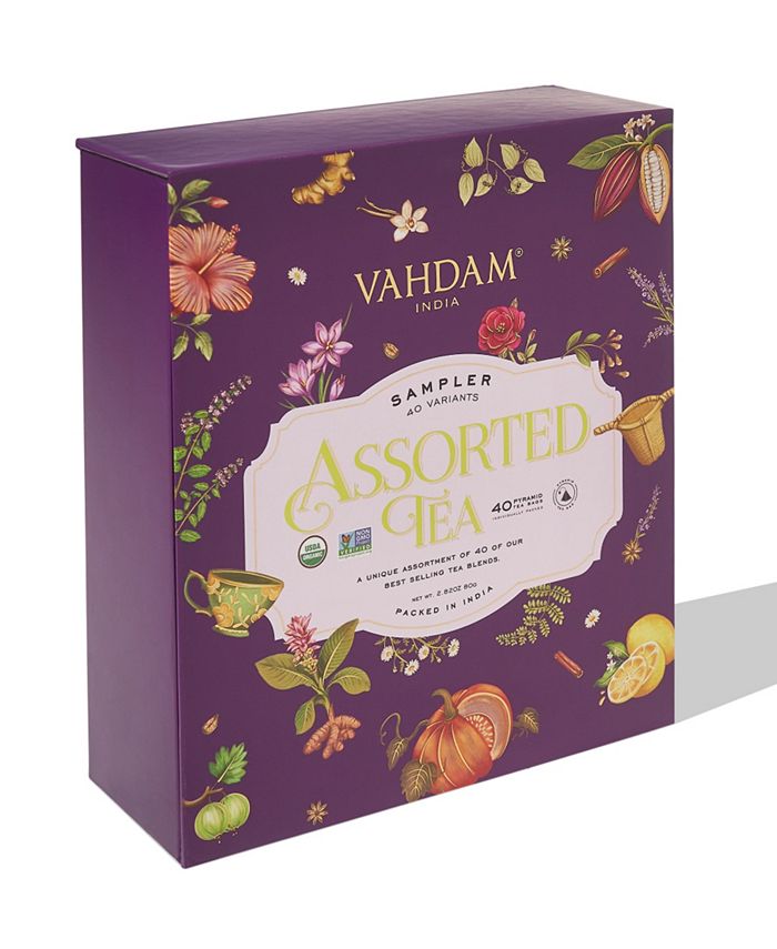 Vahdam Teas Assorted Tea Bags Variety Set Sampler Gift Set, 40 Long