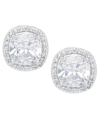 Women's Fine Silver Plated White Cubic Zirconia Cushion Halo Set, 3 Pieces