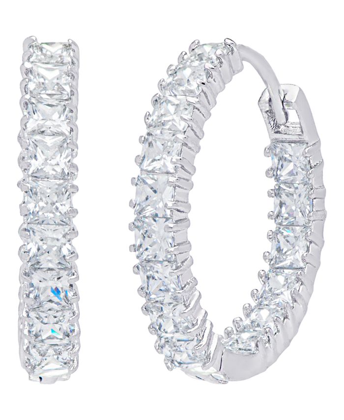 Macy's Women's Fine Silver Plated Cubic Zirconia Hoop Earrings - Macy's