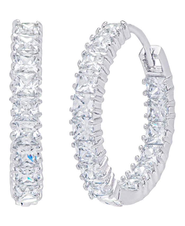 Macy's Women's Fine Silver Plated Cubic Zirconia Hoop Earrings Macy's