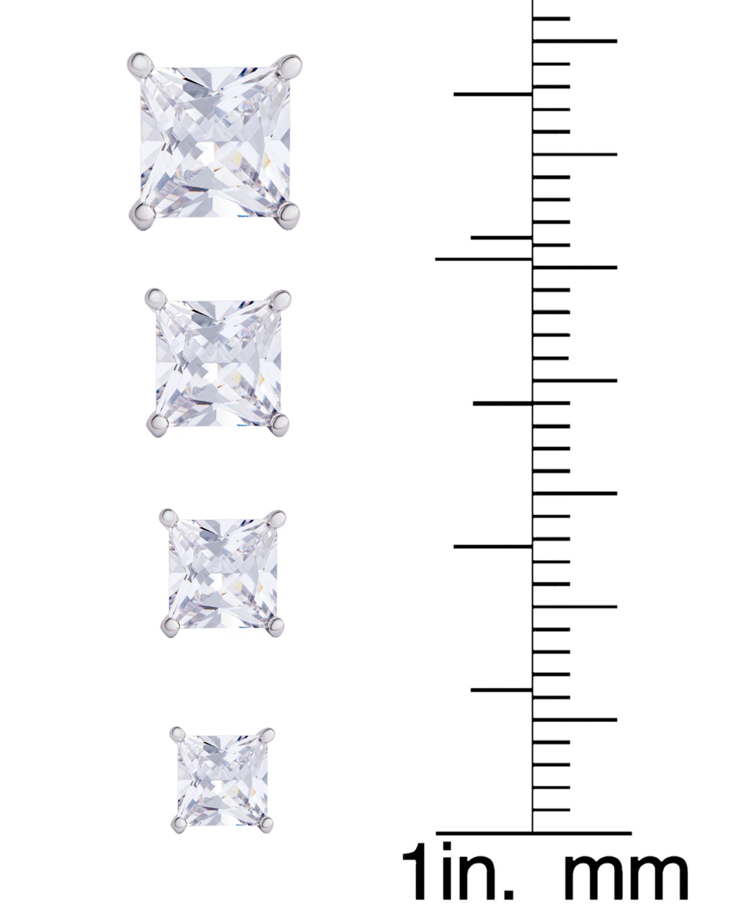 Women's Fine Silver Plated Square Cubic Zirconia Stud Earrings Set, 8 Pieces