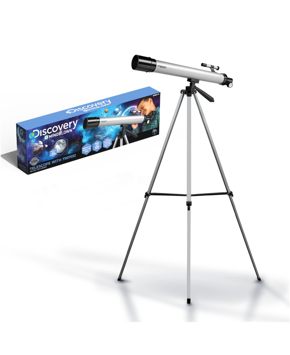 Discovery Mindblown Kids' Telescope With Tripod, 50x And 100x Lenses In Silver