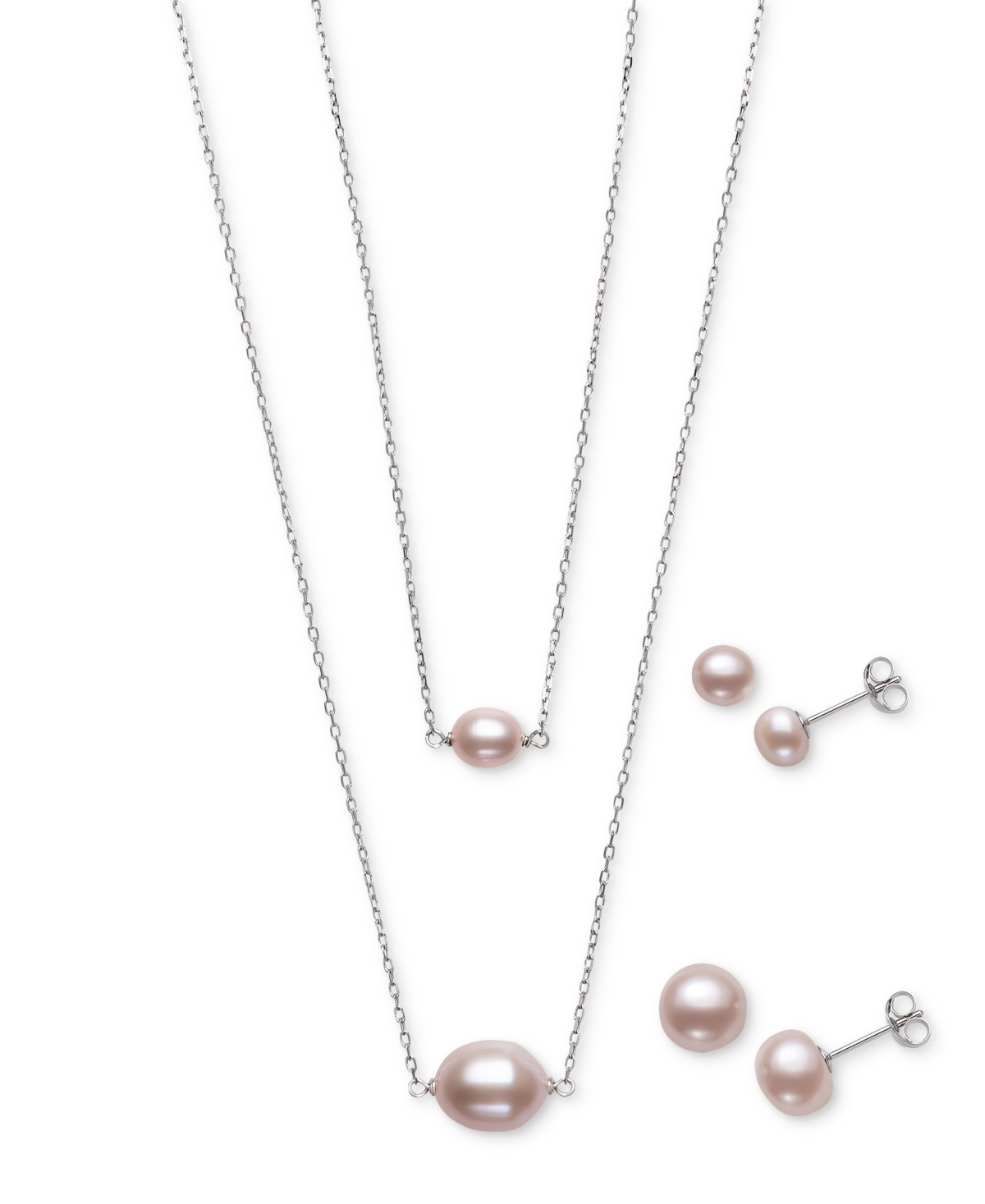 Belle De Mer 4-pc. Set White Cultured Freshwater Pearl Mommy & Me Pendant Necklaces And Stud Earring In Pink