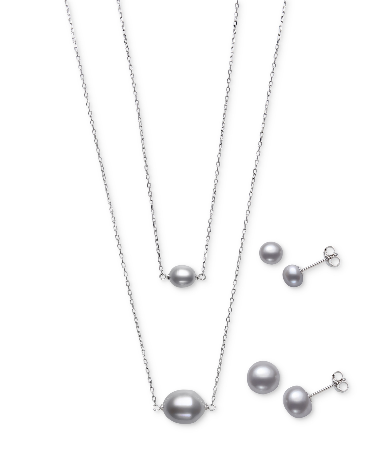 Belle De Mer 4-pc. Set White Cultured Freshwater Pearl Mommy & Me Pendant Necklaces And Stud Earring In Gray