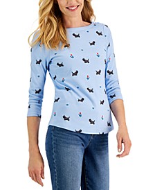 Women's Women's Printed Dogs & Flowers Boatneck Top, Created for Macy's 