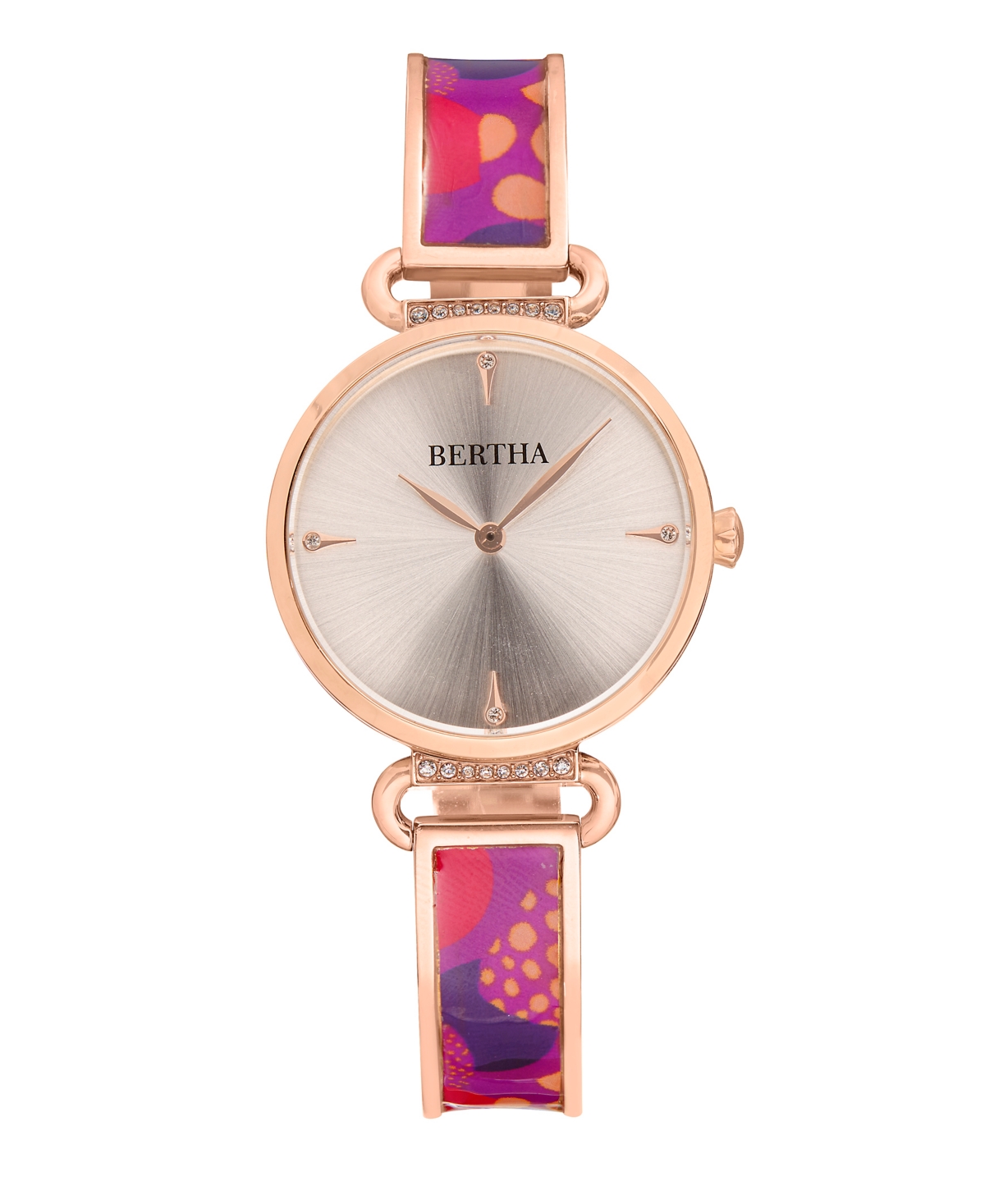 Bertha Katherine Enamel Designed Silver-tone or Gold-tone or Rose Gold Bracelet Watch, 33mm