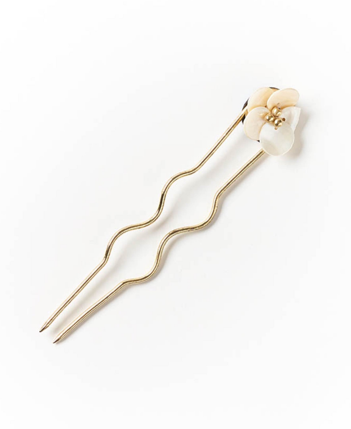 Mother of Pearl Flower with Beads Hair Pin - Cream