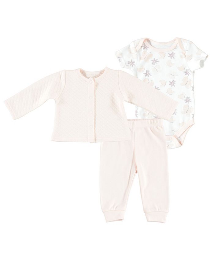 Chickpea Baby Girls Fashion Quilted Cardigan, Bodysuit and Pants, 3