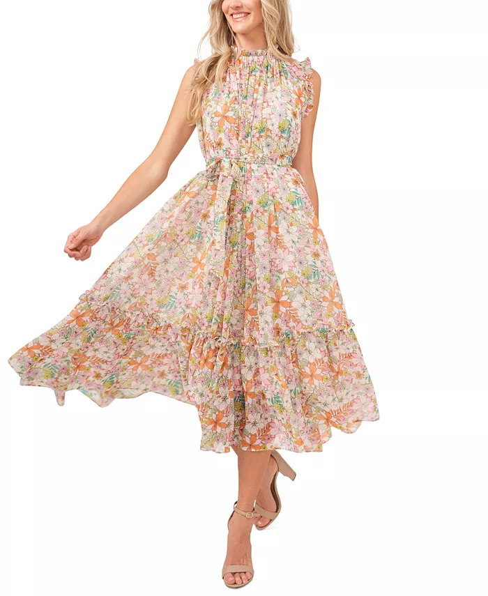 macys.com | Floral Printed Belted Midi Dress