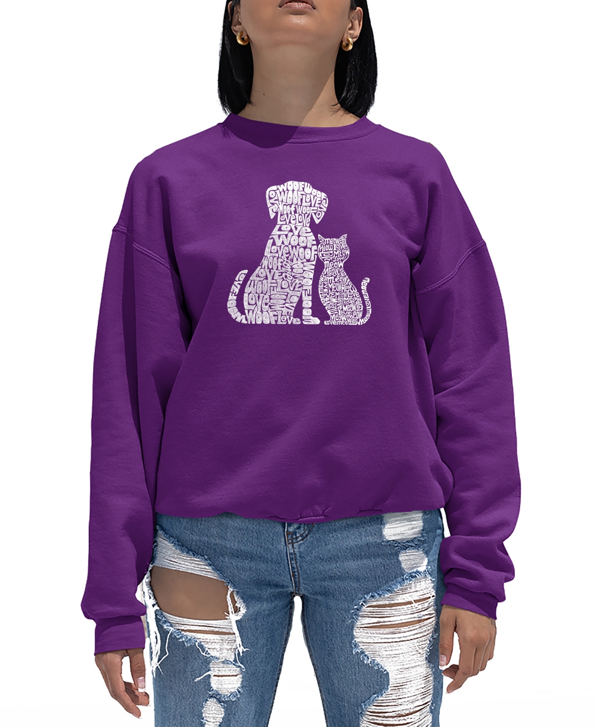 Women's Crewneck Word Art Dogs and Cats Sweatshirt Top
