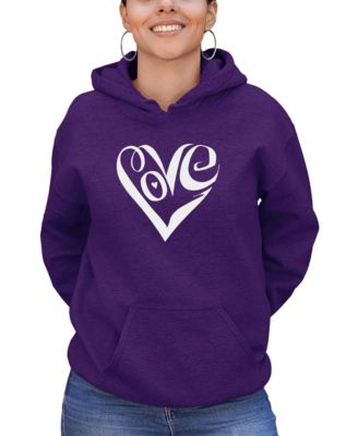 Women's Hooded Word Art Script Love Heart Sweatshirt Top