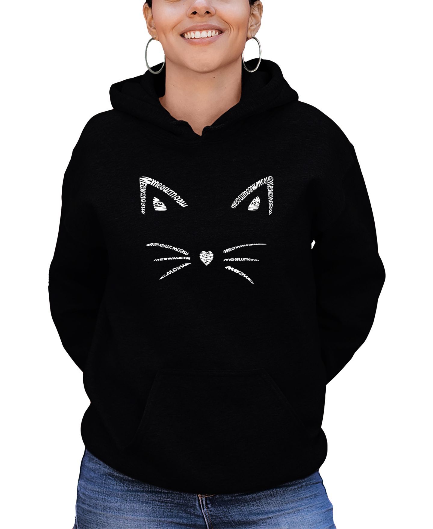 Женские худи LA Pop Art Word Art Hooded Whiskers Sweatshirt Top, цвет: Чёрный — фото 1