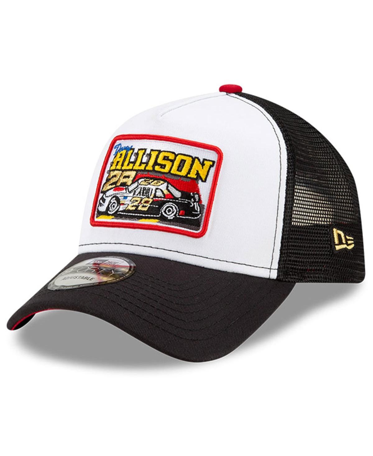 NEW ERA MEN'S NEW ERA WHITE, BLACK DAVEY ALLISON LEGENDS 9FORTY A-FRAME ADJUSTABLE TRUCKER HAT