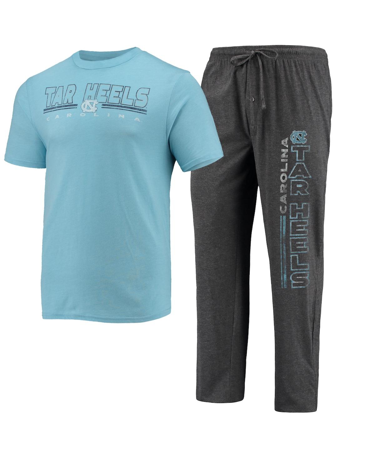 Shop Concepts Sport Men's  Heathered Charcoal, Carolina Blue North Carolina Tar Heels Meter T-shirt And Pa In Heathered Charcoal,carolina Blue