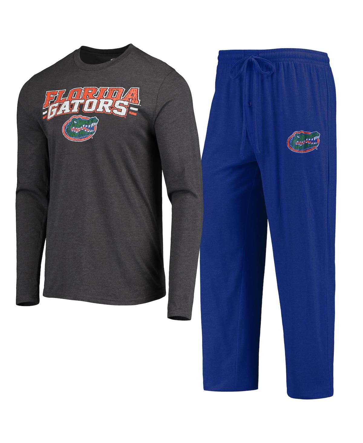 Concepts Sport Men's  Royal, Heathered Charcoal Florida Gators Meter Long Sleeve T-shirt And Pants Sl In Royal,heathered Charcoal
