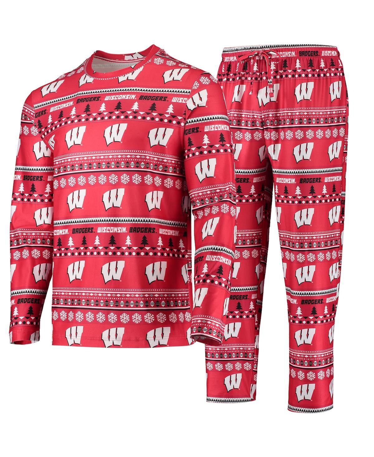 Men's Concepts Sport Red Wisconsin Badgers Ugly Sweater Long Sleeve T-shirt and Pants Sleep Set - Red