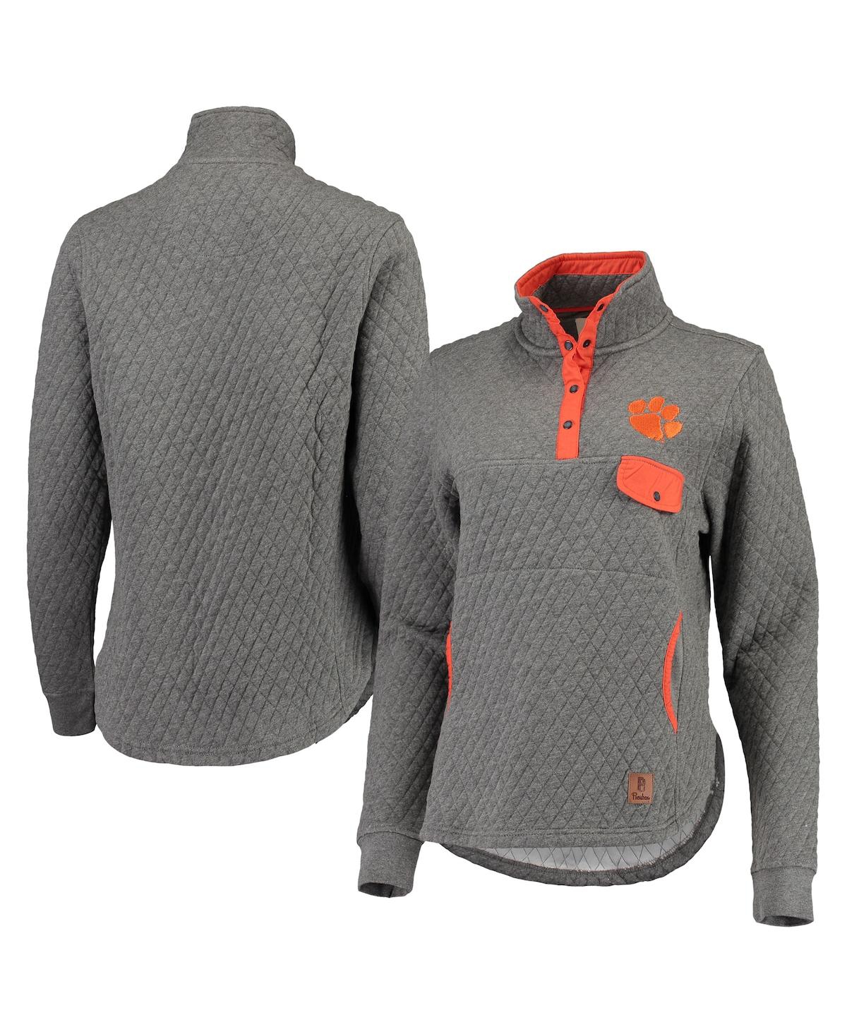 Women's Pressbox Heathered Gray and Orange Clemson Tigers Magnum Quilted Quarter-Snap Pullover Jacket - Heathered Gray, Orange