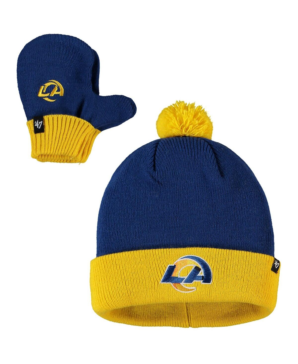 47 Brand Babies' Toddler Unisex '47 Royal, Gold Los Angeles Rams Bam Bam Cuffed Knit Hat With Pom And Mittens Set In Royal,gold