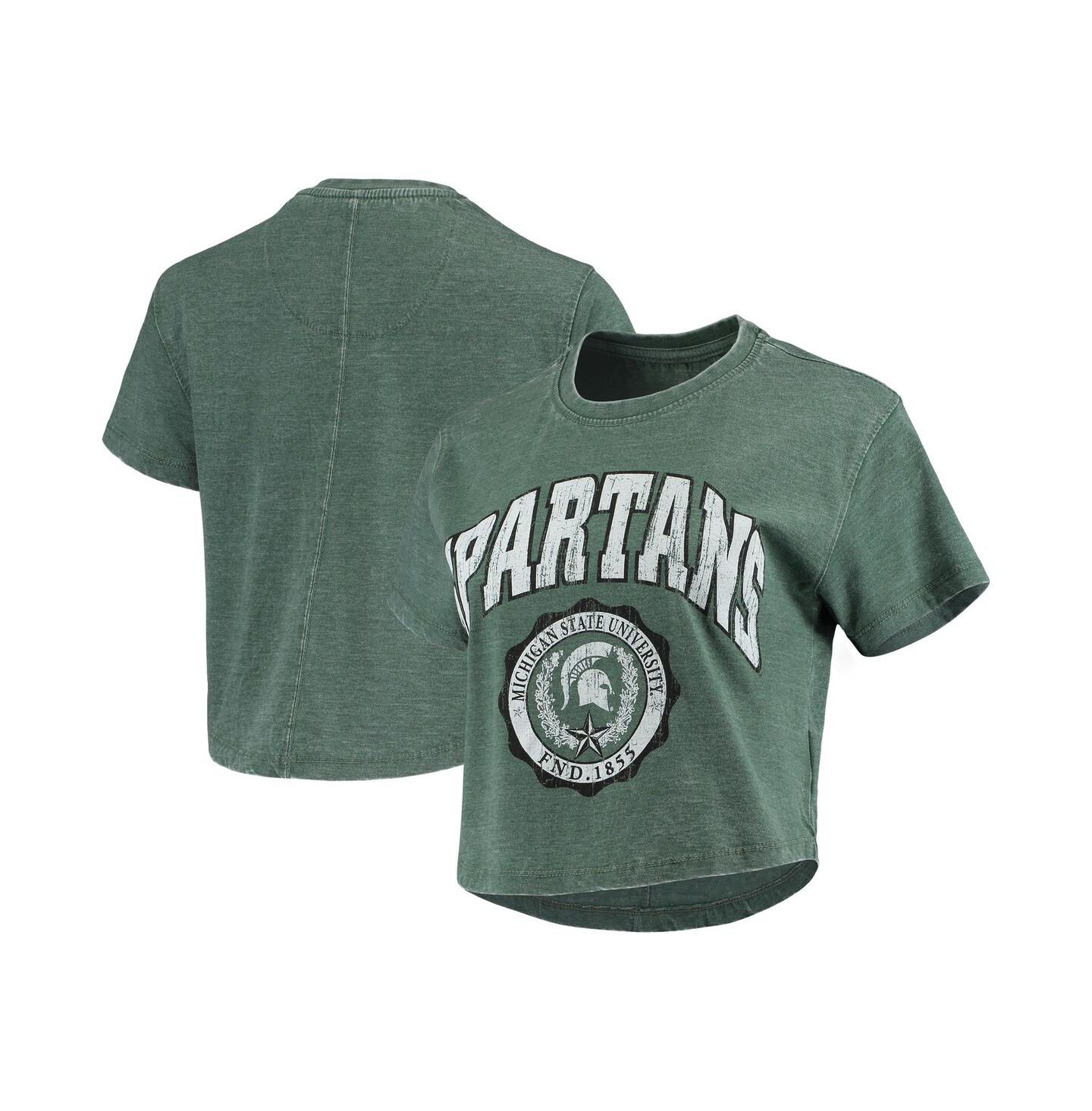 Женская футболка Mitchell & Ness Pressbox Green Michigan State Spartans Edith Vintage-Inspired Burnout Crop — фото 2