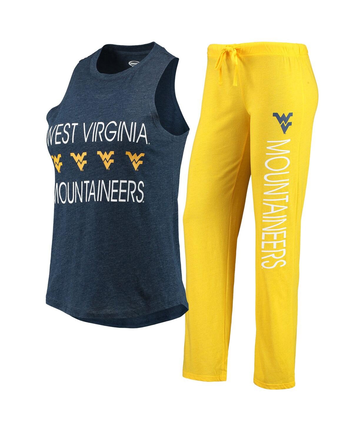 Shop Concepts Sport Women's  Gold, Navy West Virginia Mountaineers Tank Top And Pants Sleep Set In Gold,navy