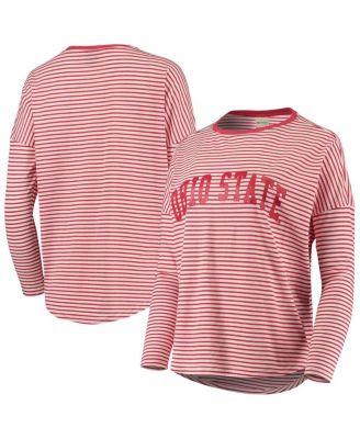 Women's Scarlet and White Ohio State Buckeyes Melange Striped Boxy Long Sleeve T-shirt