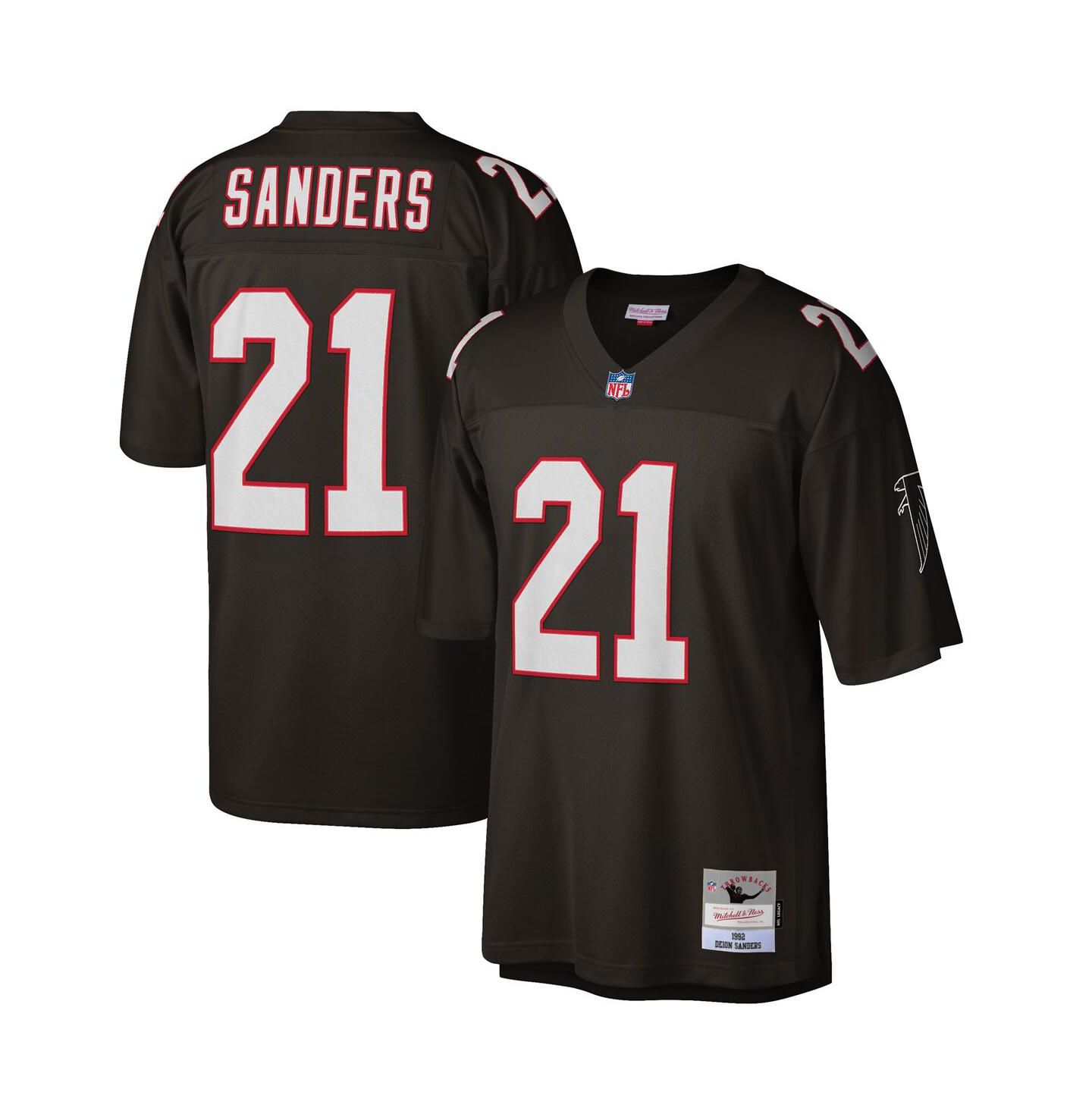 Мужской топ Mitchell & Ness Deion Sanders Black Atlanta Falcons Big and Tall 1992 Retired Player Replica Jersey — фото 2