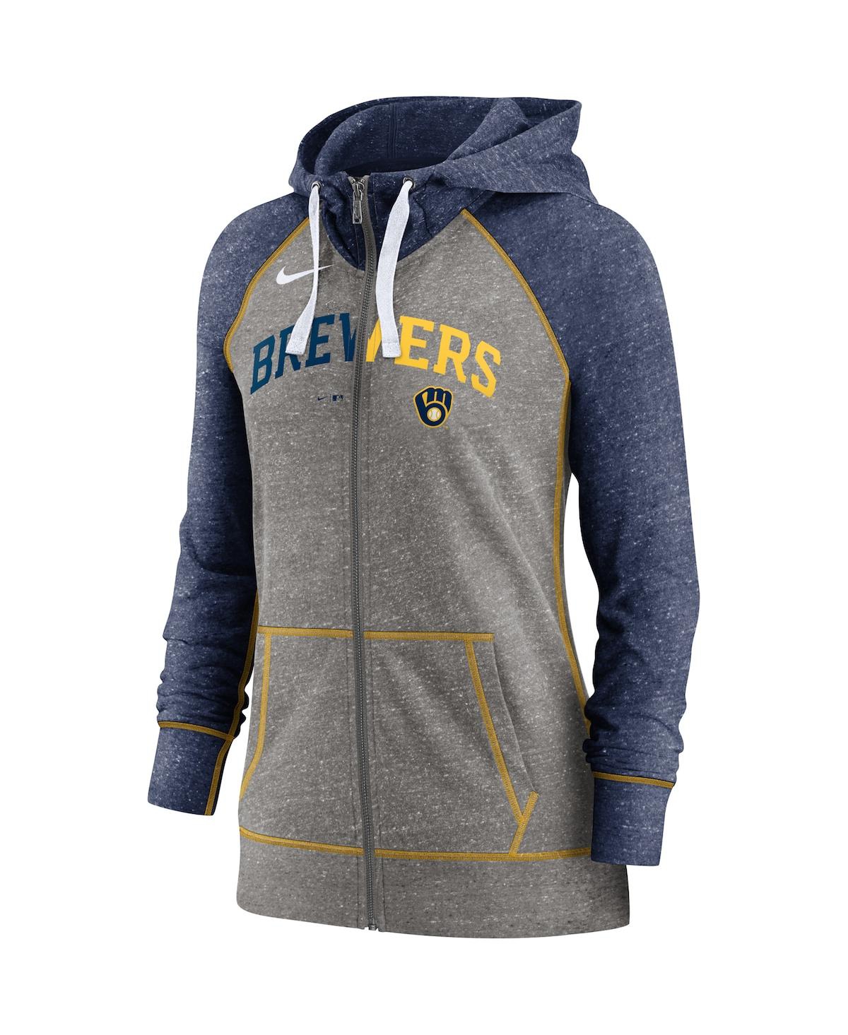 Women's Nike Navy Milwaukee Brewers Split Wordmark Gym Vintage-Like Raglan Full-Zip Hoodie - Navy