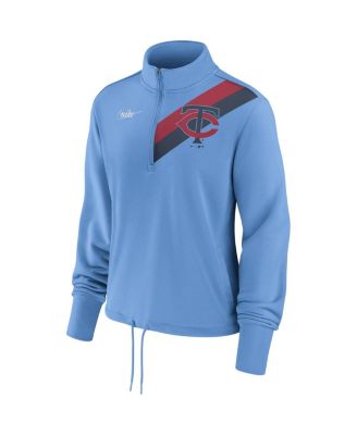 Women's Light Blue Minnesota Twins 1965 Cooperstown Collection Rewind Stripe Performance Half-Zip Pullover