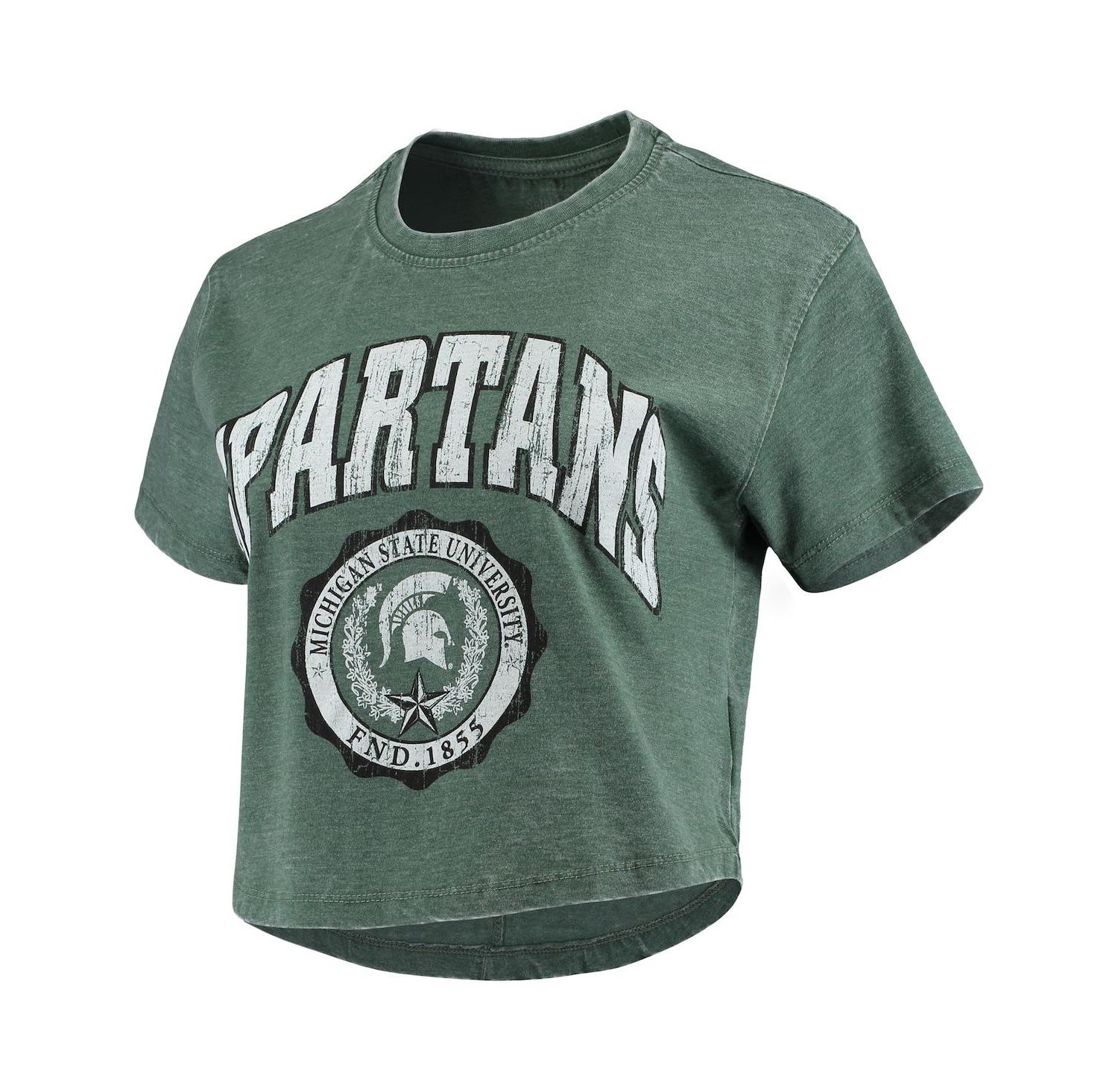Women's Pressbox Green Michigan State Spartans Edith Vintage-Inspired Burnout Crop T-shirt